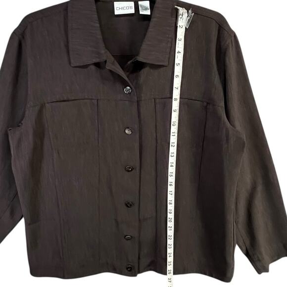 Chicos Shirt Jacket Women L Chocolate Brown Button Pockets Modern Travel Shacket - Picture 9 of 15